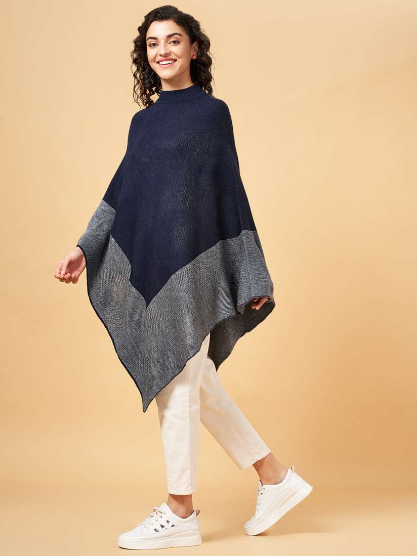 Navy blue poncho sweater sales