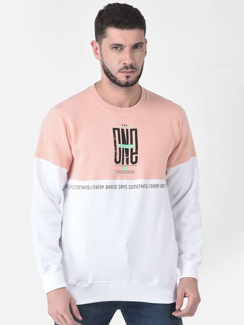 Buy COBB Men Peach Coloured White Colourblocked Cotton Sweatshirt Sweatshirts for Men 20543384 Myntra