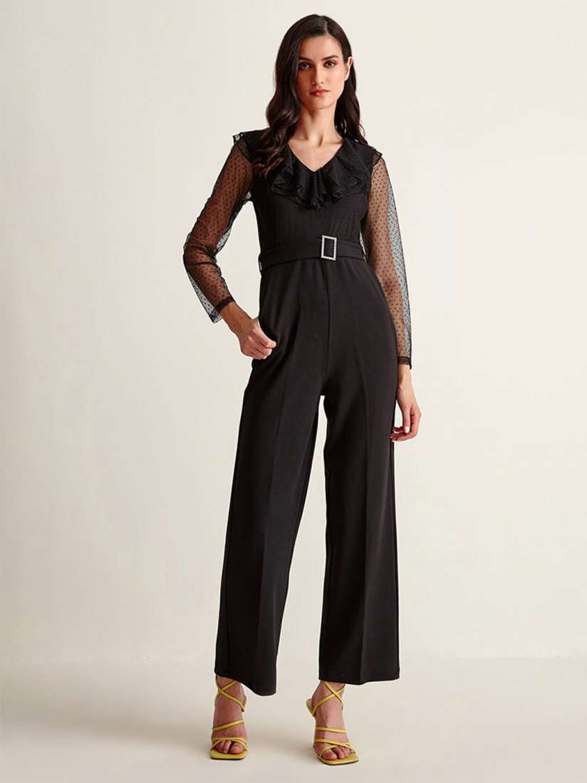 Buy COVER STORY Black Ruffled Basic Jumpsuit Jumpsuit for Women 20551868 Myntra