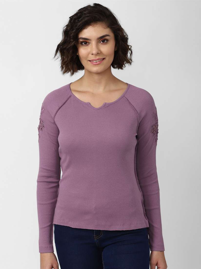Solid Tops Purple Tops Forever 21 FOREVER 21 Women Purple Solid Top