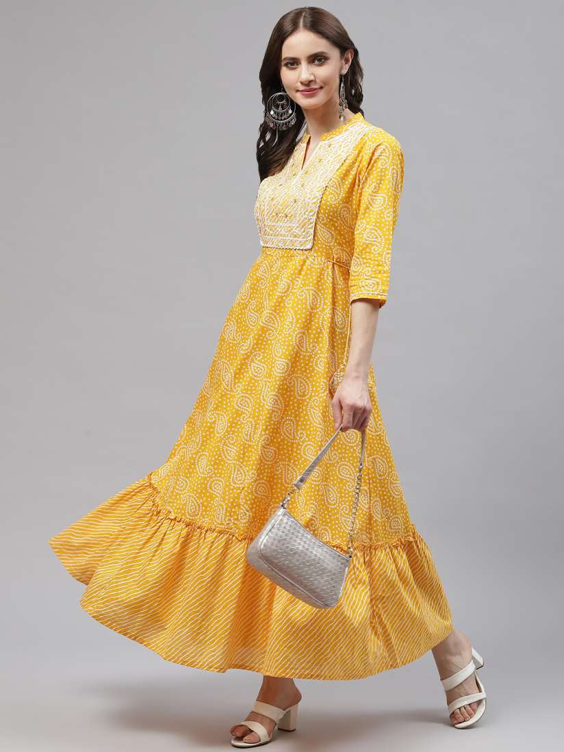 Buy Readiprint Fashions Mustard Yellow Tie and Dye Ethnic Maxi Dress Ethnic Dresses for Women 20554682 Myntra