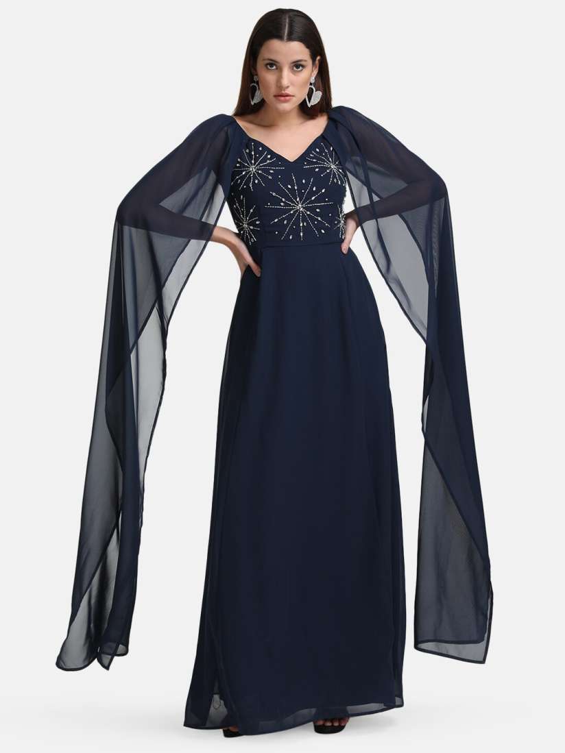 Buy Kazo Women Navy Blue Embellished Georgette Maxi Dress Dresses for Women 20554726 Myntra