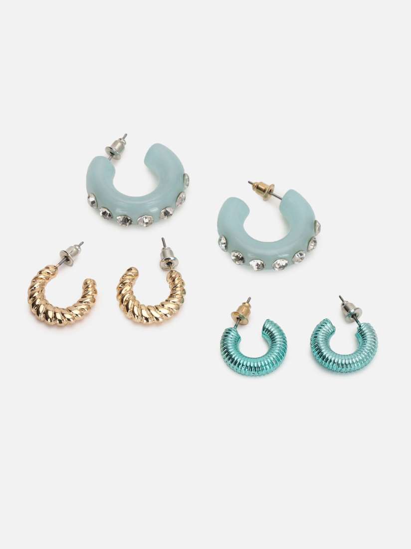 Buy FOREVER 21 Set of 3 Gold Toned Blue Circular Half Hoop Earrings Earrings for Women 20555494 Myntra
