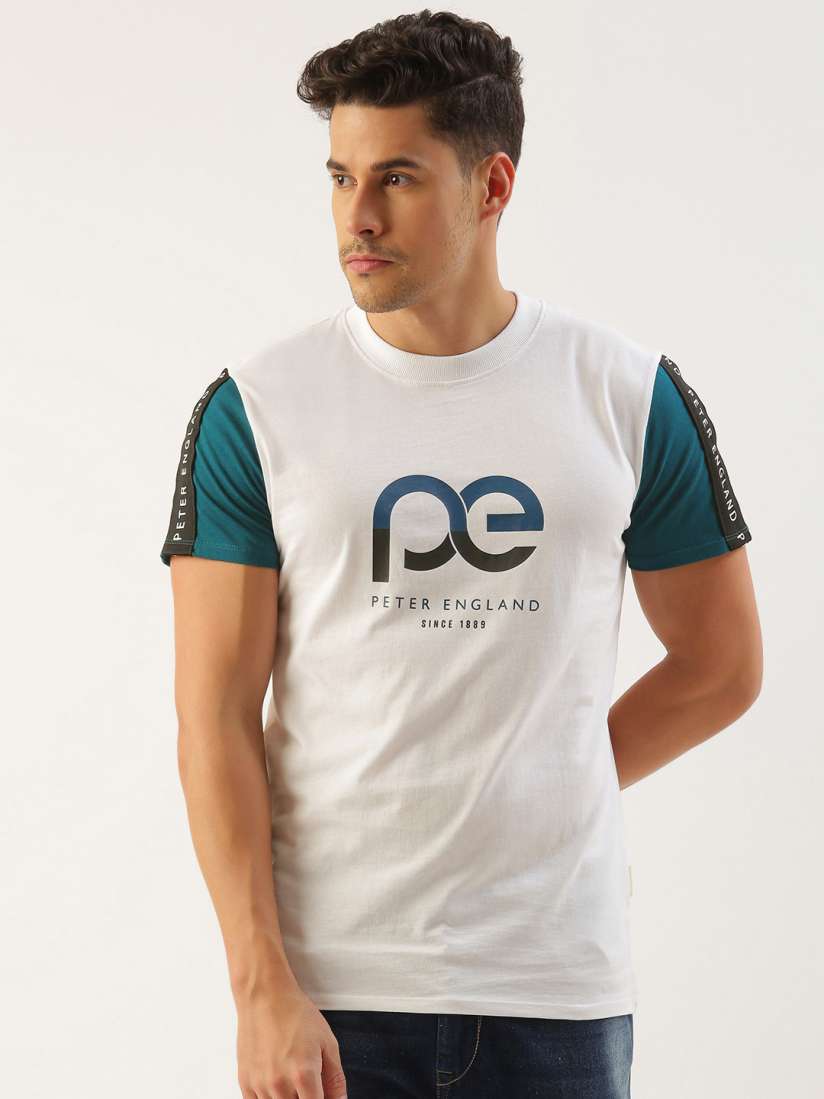 Buy Peter England Better Jeans Company Men Brand Logo Printed Pure Cotton Slim Fit T shirt Tshirts for Men 20558306 Myntra