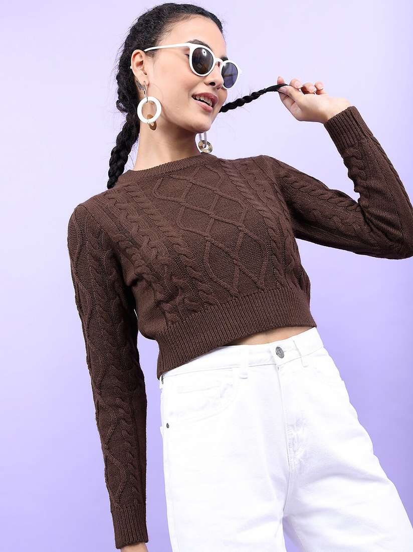 Buy Tokyo Talkies Women Brown Abstract Sweater Sweaters for