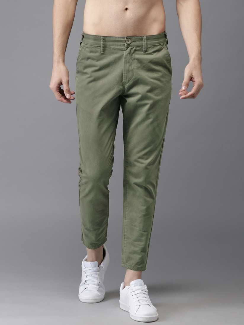 Buy HERE NOW Men Olive Green Slim Fit Solid Ankle Length Chinos Trousers for Men 2056771 Myntra