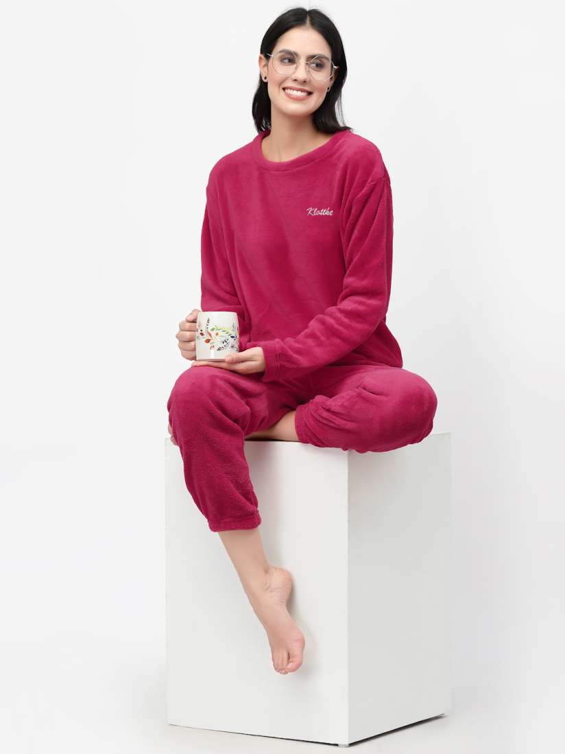 Buy KLOTTHE Women Fuchsia Solid Woolen Nightsuit Night suits for Women 20569242 Myntra