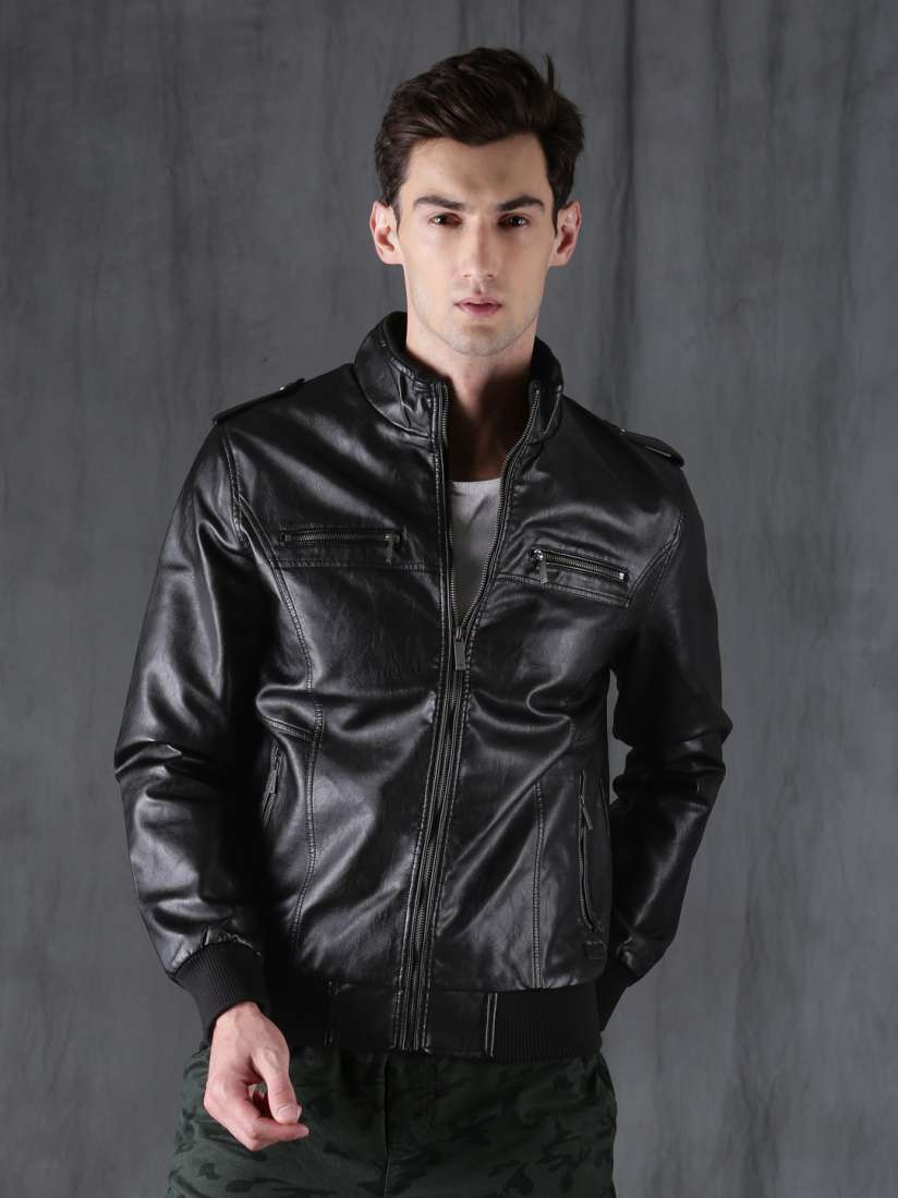 Buy WROGN Men Black Solid Biker Jacket Jackets for Men 2057212 Myntra