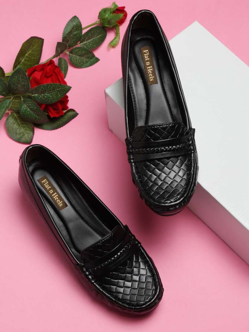 Buy Flat n Heels Women Black Woven Design Loafers Casual Shoes for Women 20579482 Myntra