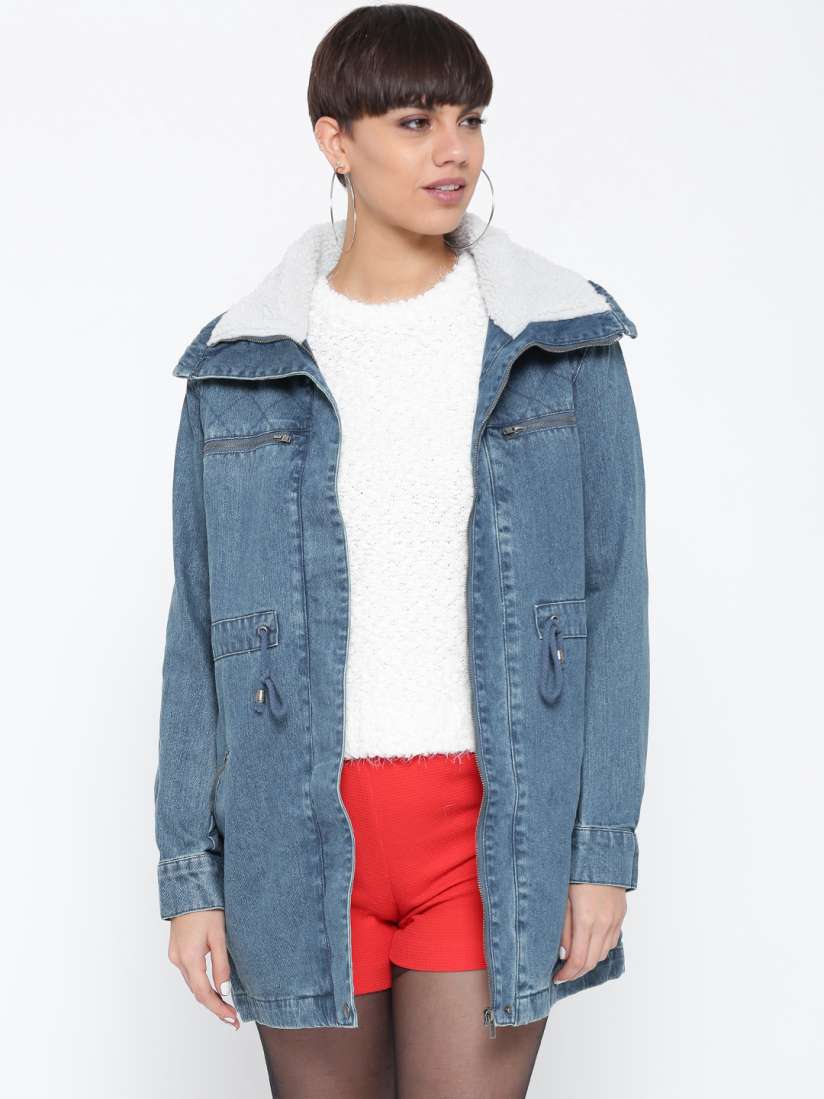 Buy FOREVER 21 Women Blue Solid Longline Denim Jacket Jackets for Women 2057950 Myntra