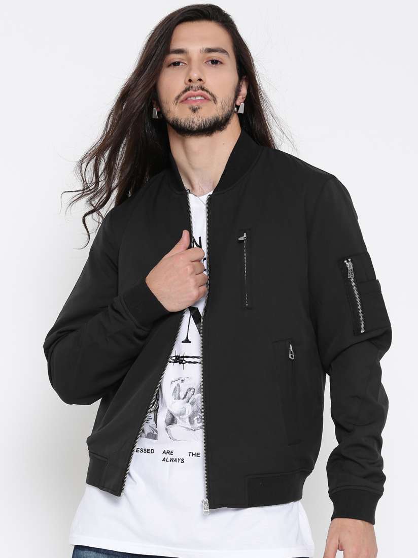 Forever 21 mens black bomber jacket top