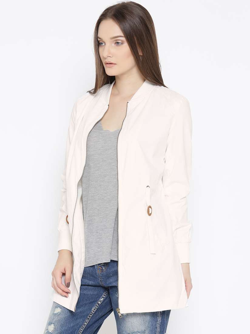 Buy FOREVER 21 Women White Solid Longline Jacket Jackets for