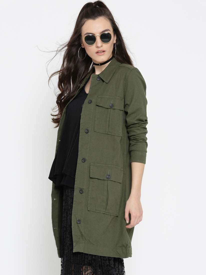 Buy FOREVER 21 Women Olive Green Longline Tailored Jacket Jackets for Women 2058016 Myntra