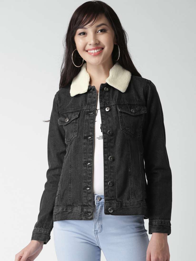 Buy FOREVER 21 Women Black Solid Denim Jacket Jackets for Women 2058069 Myntra