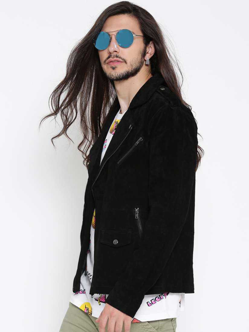 Buy FOREVER 21 Men Black Solid Asymmetric Closure Leather Jacket Jackets for Men 2058085 Myntra
