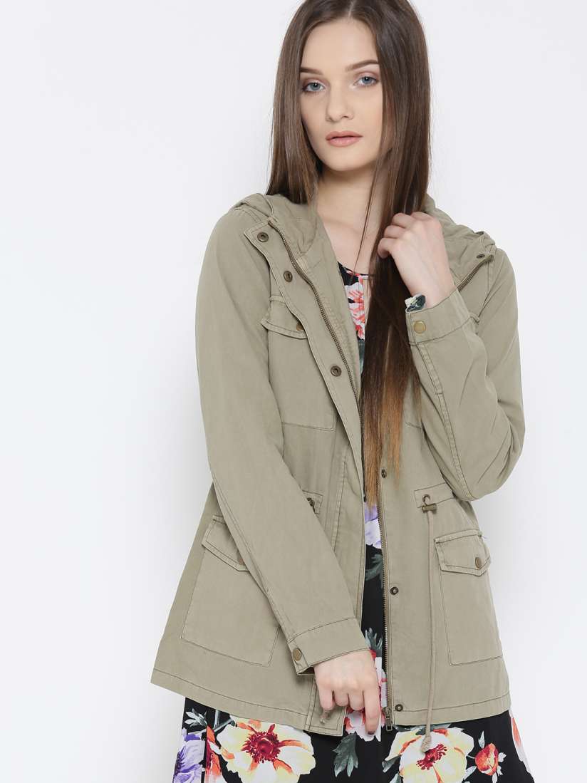 Buy FOREVER 21 Women Khaki Hooded Jacket Jackets for Women 2058105 Myntra