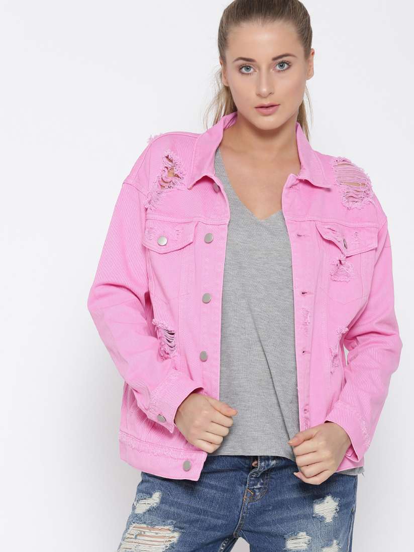 Buy FOREVER 21 Women Pink Solid Denim Jacket Jackets for Women 2058146 Myntra