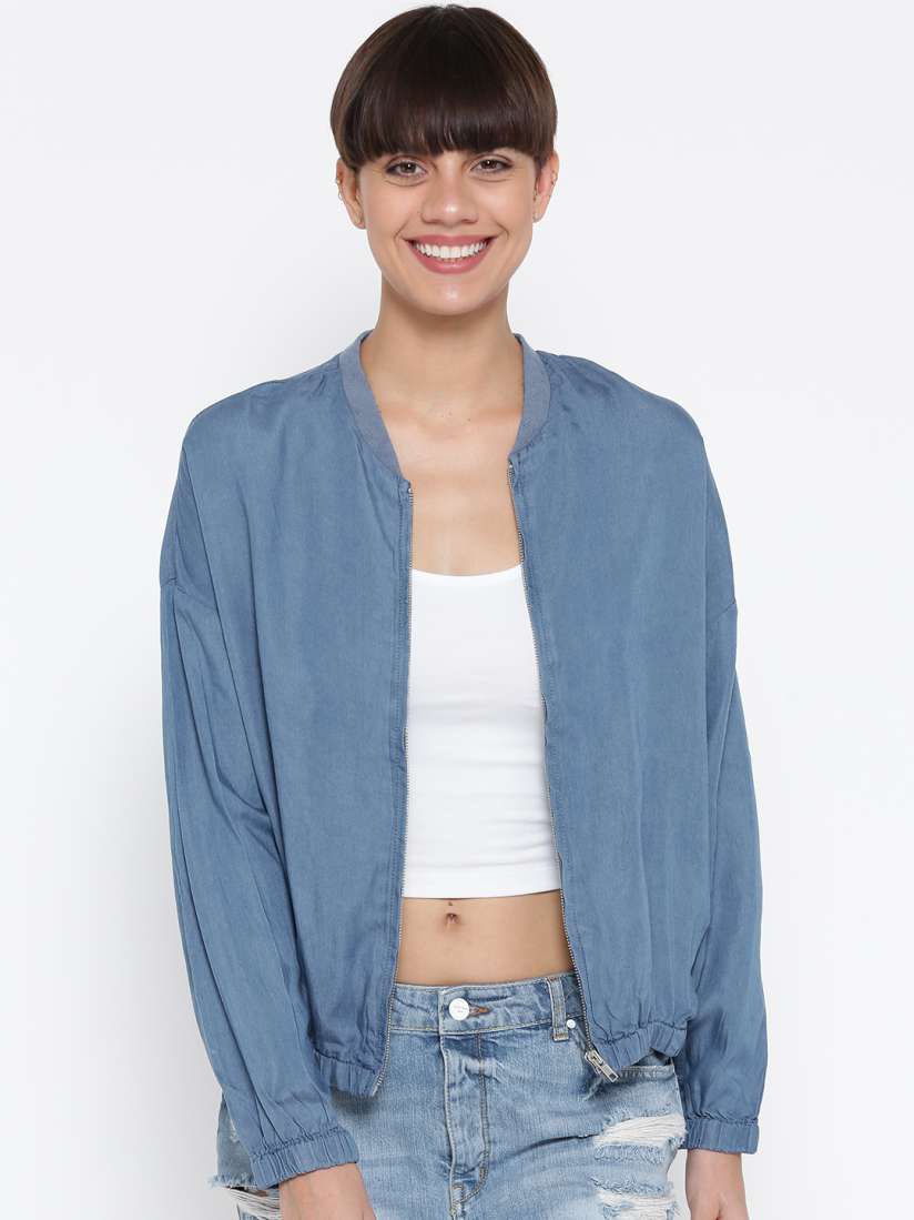Buy FOREVER 21 Women Blue Chambray Bomber Jacket Jackets for Women 2058152 Myntra