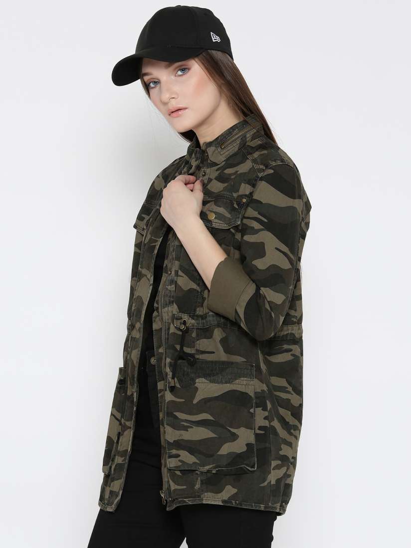 Buy FOREVER 21 Women Olive Green Camouflage Print Tailored Jacket Jackets for Women 2058232 Myntra