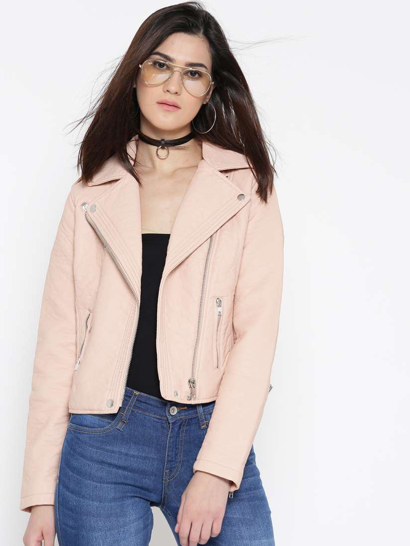 Buy FOREVER 21 Women Peach Coloured Solid Biker Jacket Jackets for Women 2058243 Myntra