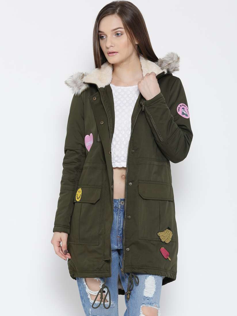 Buy FOREVER 21 Women Olive Green Solid Parka Jacket Jackets for Women 2058273 Myntra