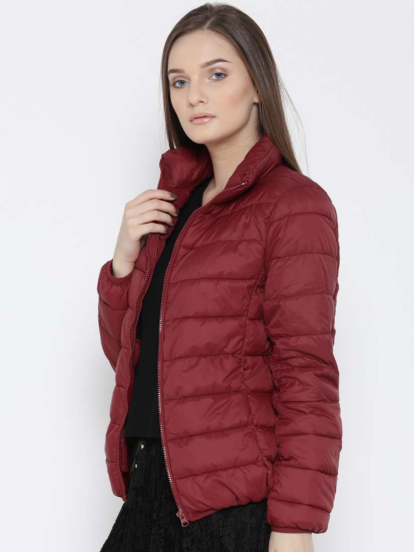 Buy FOREVER 21 Women Maroon Solid Puffer Jacket Jackets for Women 2058356 Myntra
