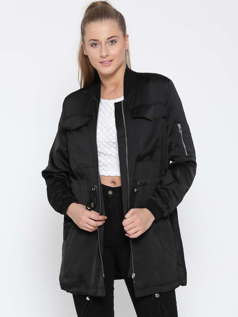 Buy FOREVER 21 Women Black Solid Longline Jacket Jackets for Women 2058404 Myntra