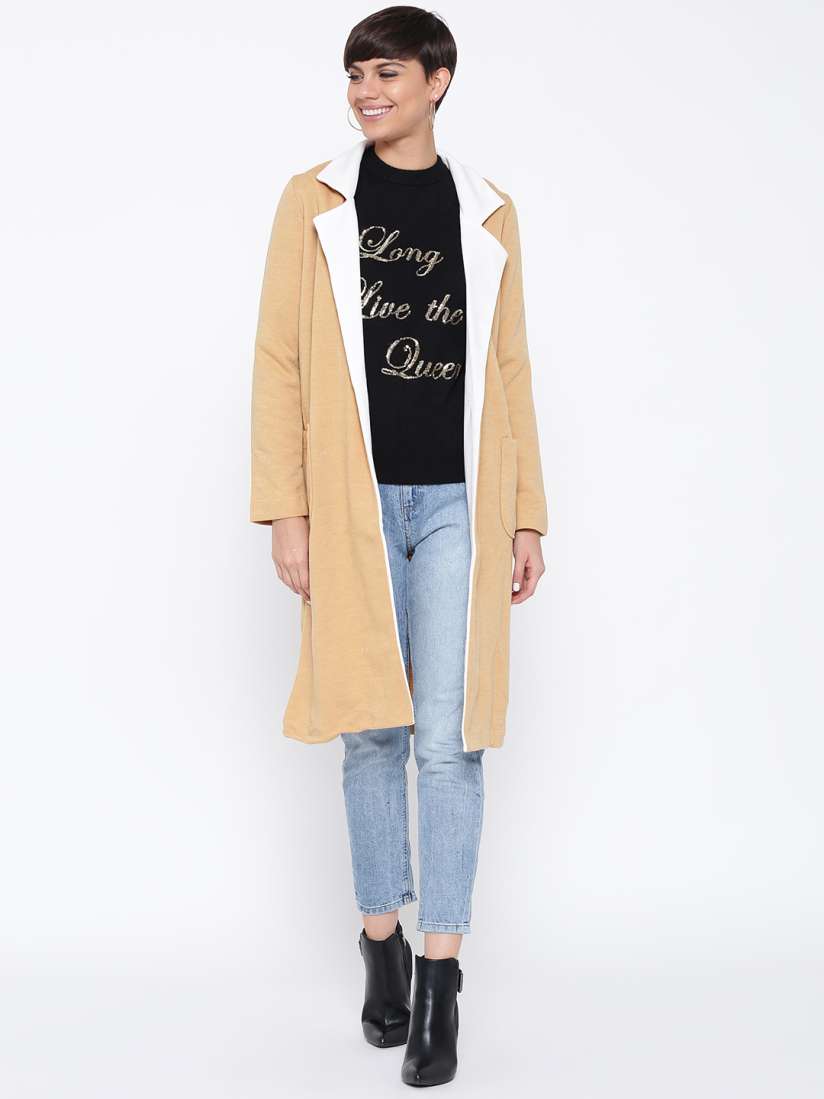 Buy FOREVER 21 Women Mustard Yellow Solid Front Open Longline Jacket Jackets for Women 2058419 Myntra