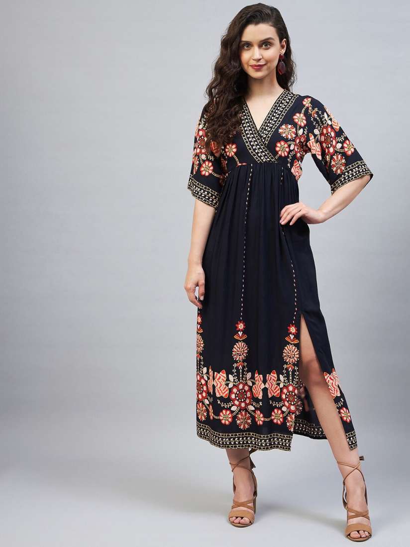 Buy StyleStone Navy Blue Ethnic Motifs A Line Midi Dress Dresses for Women 20587012 Myntra