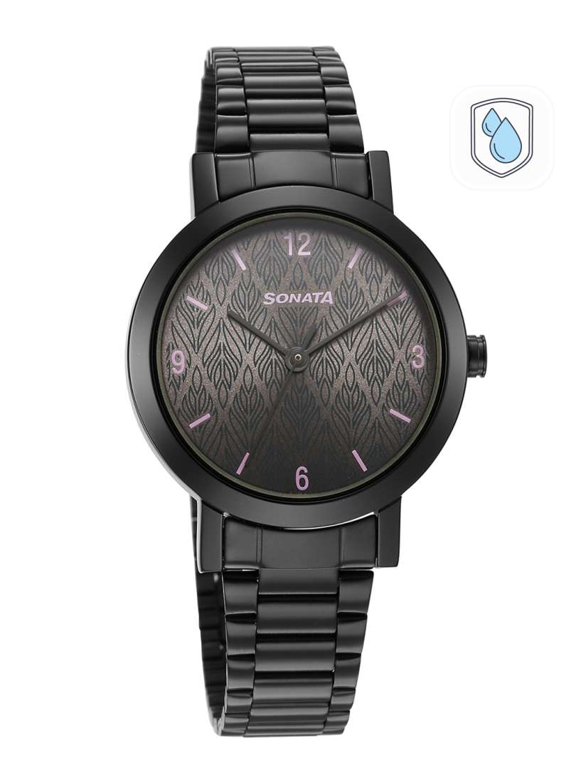 Sonata watch black chain on sale
