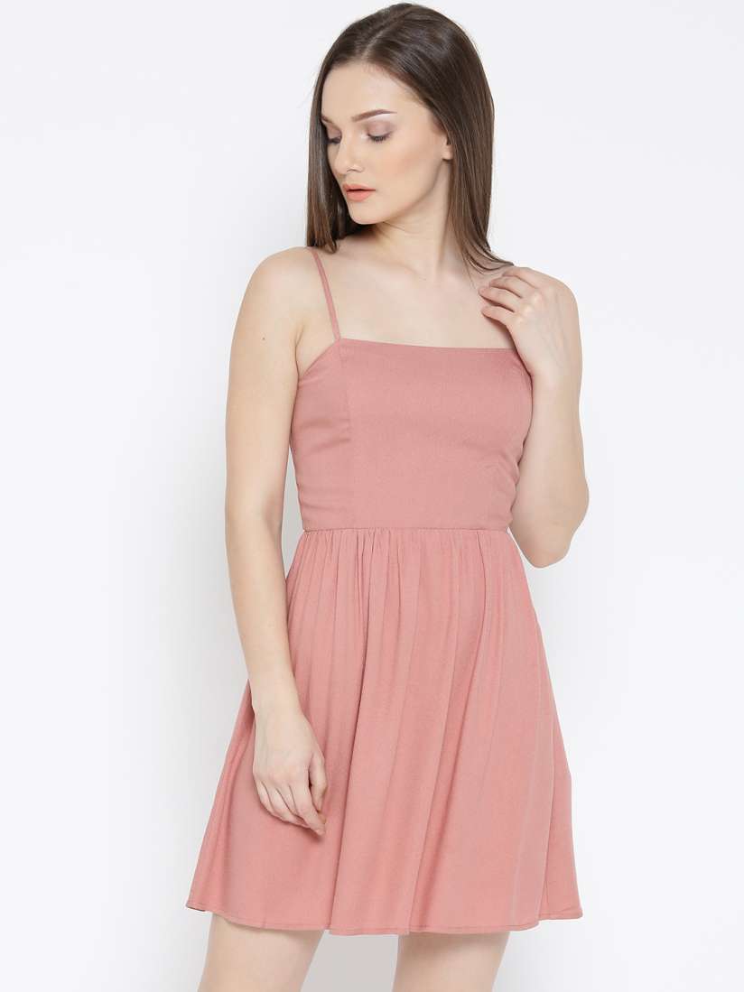 Buy FOREVER 21 Women Peach Coloured Solid Fit Flare Dress Dresses for Women 2058993 Myntra