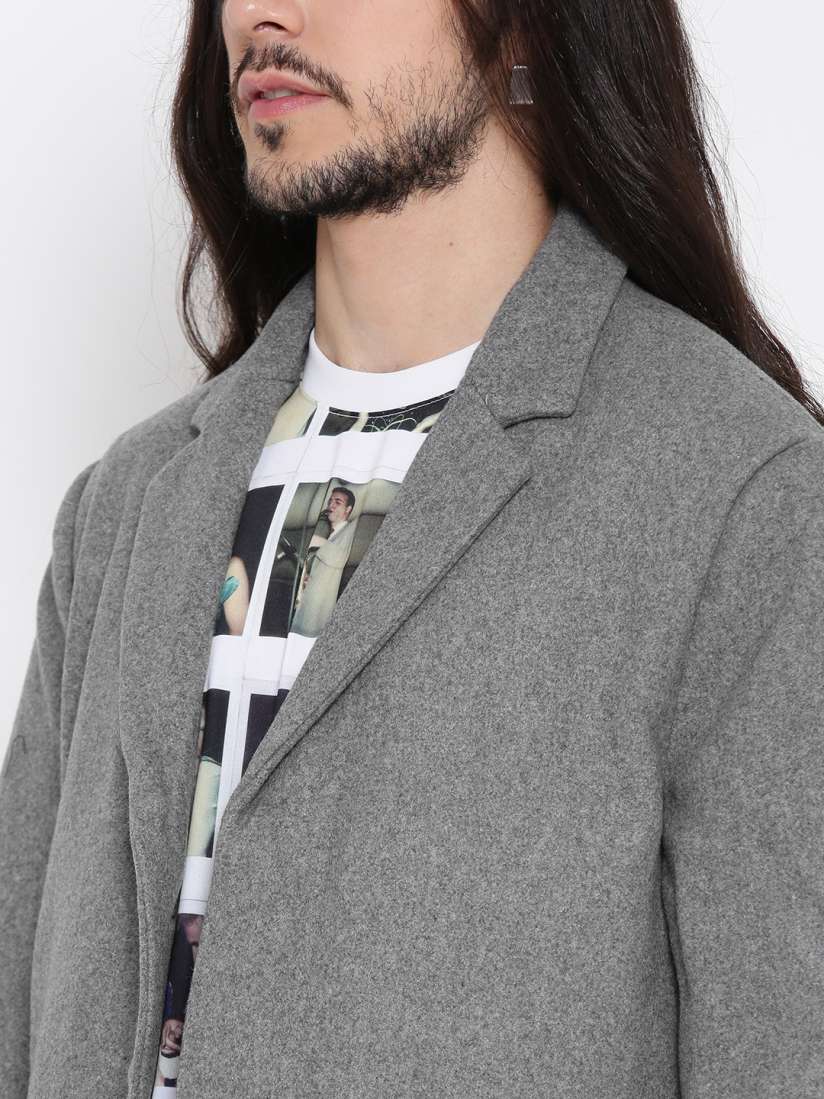 Buy FOREVER 21 Grey Melange Longline Coat Coats for Men 2059038 Myntra