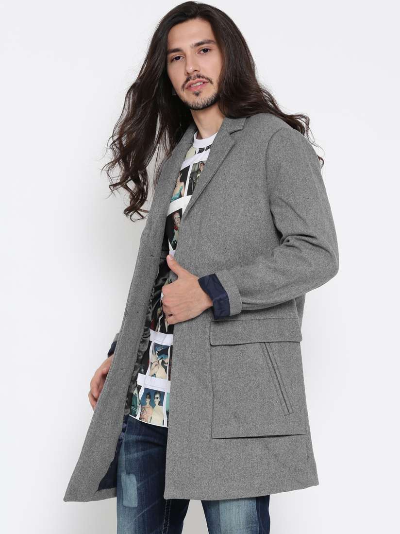 Buy FOREVER 21 Grey Melange Longline Coat Coats for Men 2059038 Myntra