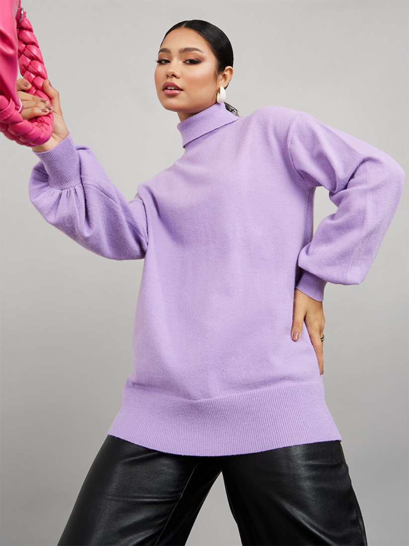 Buy Styli Women Lavender Longline Pullover Sweater Sweaters for Women 20594686 Myntra