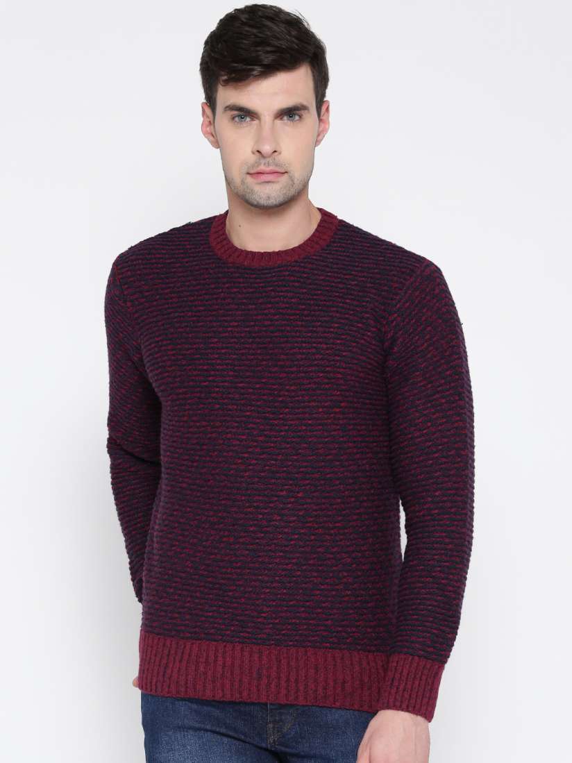 Buy FOREVER 21 Men Navy Maroon Self Design Sweater Sweaters for Men 2059643 Myntra