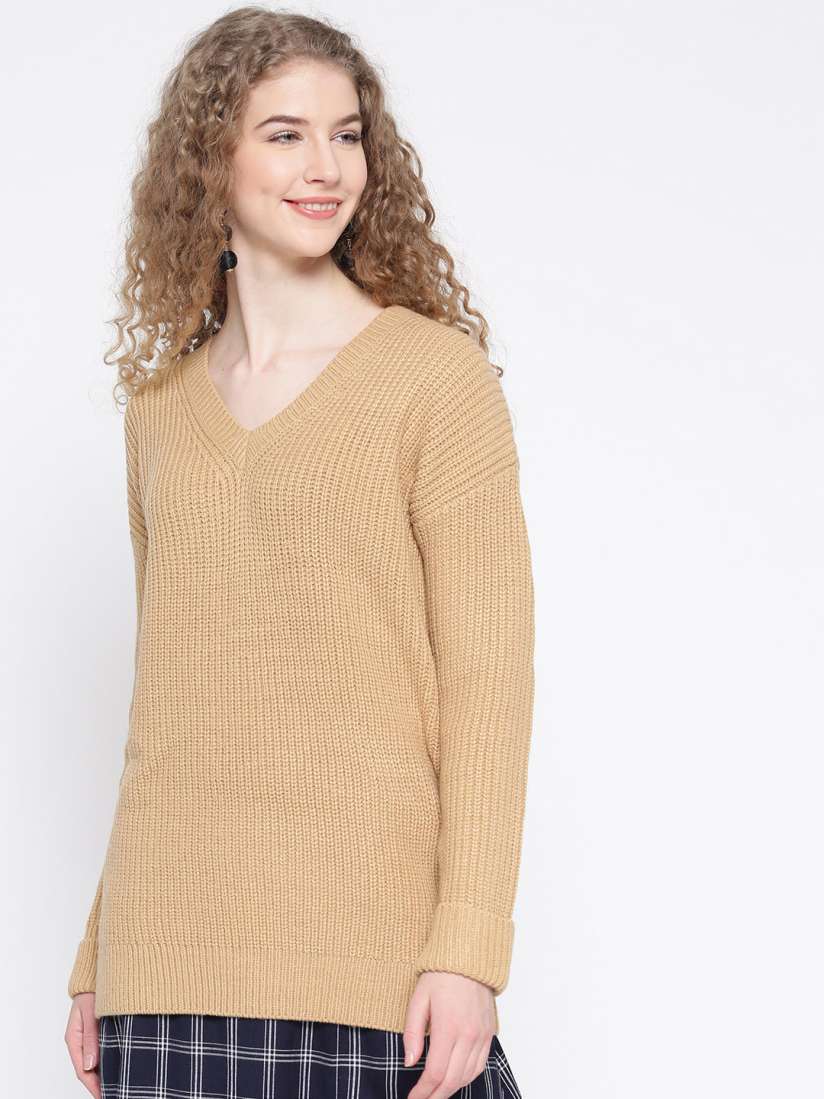 Buy FOREVER 21 Women Beige Ribbed Longline Sweater Sweaters for Women 2059701 Myntra