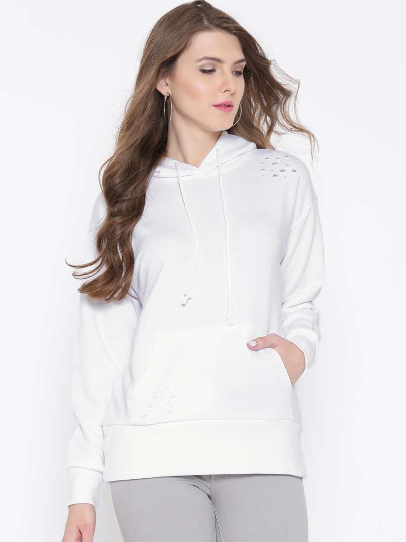 Buy FOREVER 21 Women White Solid Hooded Sweatshirt Sweatshirts for Women 2059738 Myntra