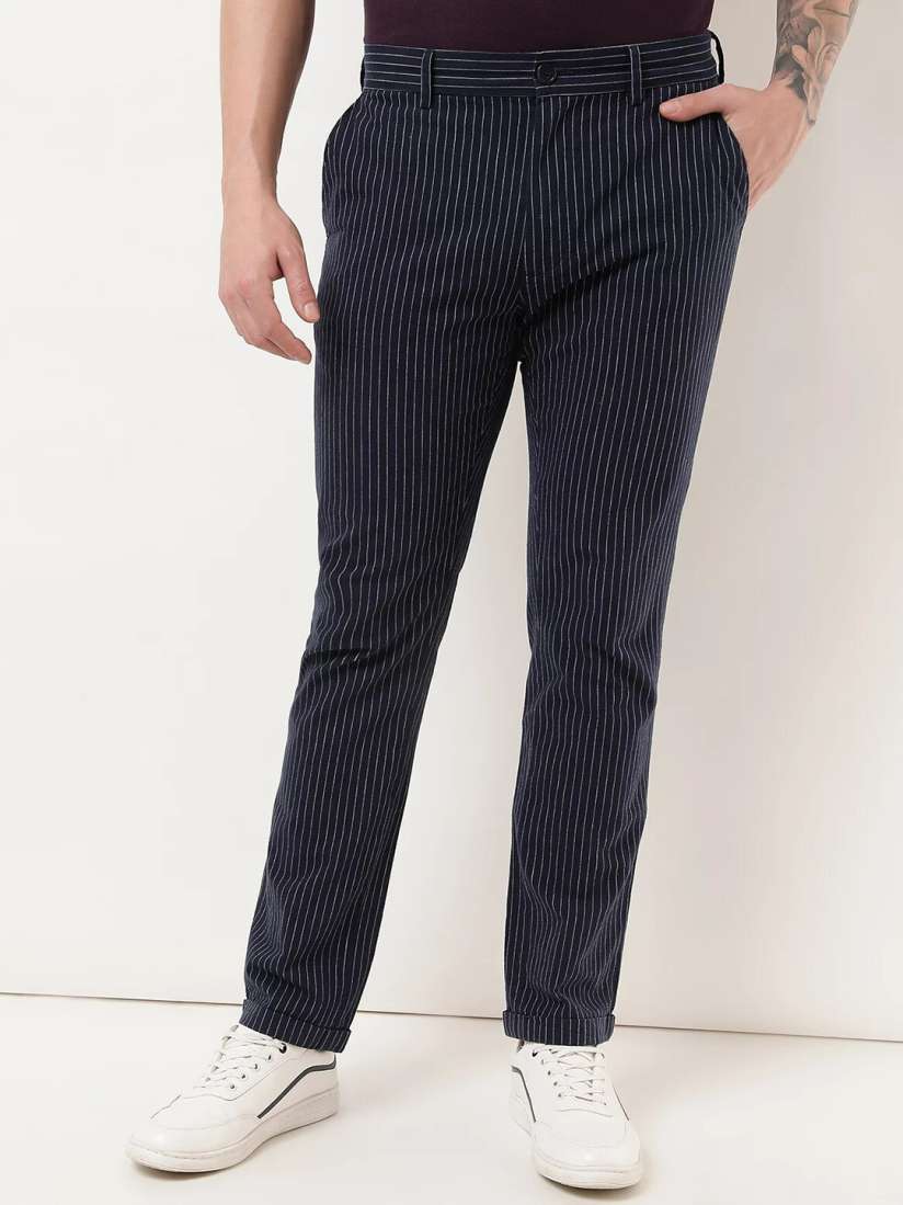 Buy Marks Spencer Men Navy Blue Striped Trousers Trousers for Men 20600760 Myntra