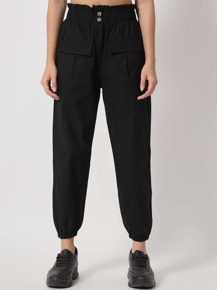 Buy Orchid Blues Women Black Loose Fit High Rise Pure Cotton Joggers Trousers for Women 20602246 Myntra