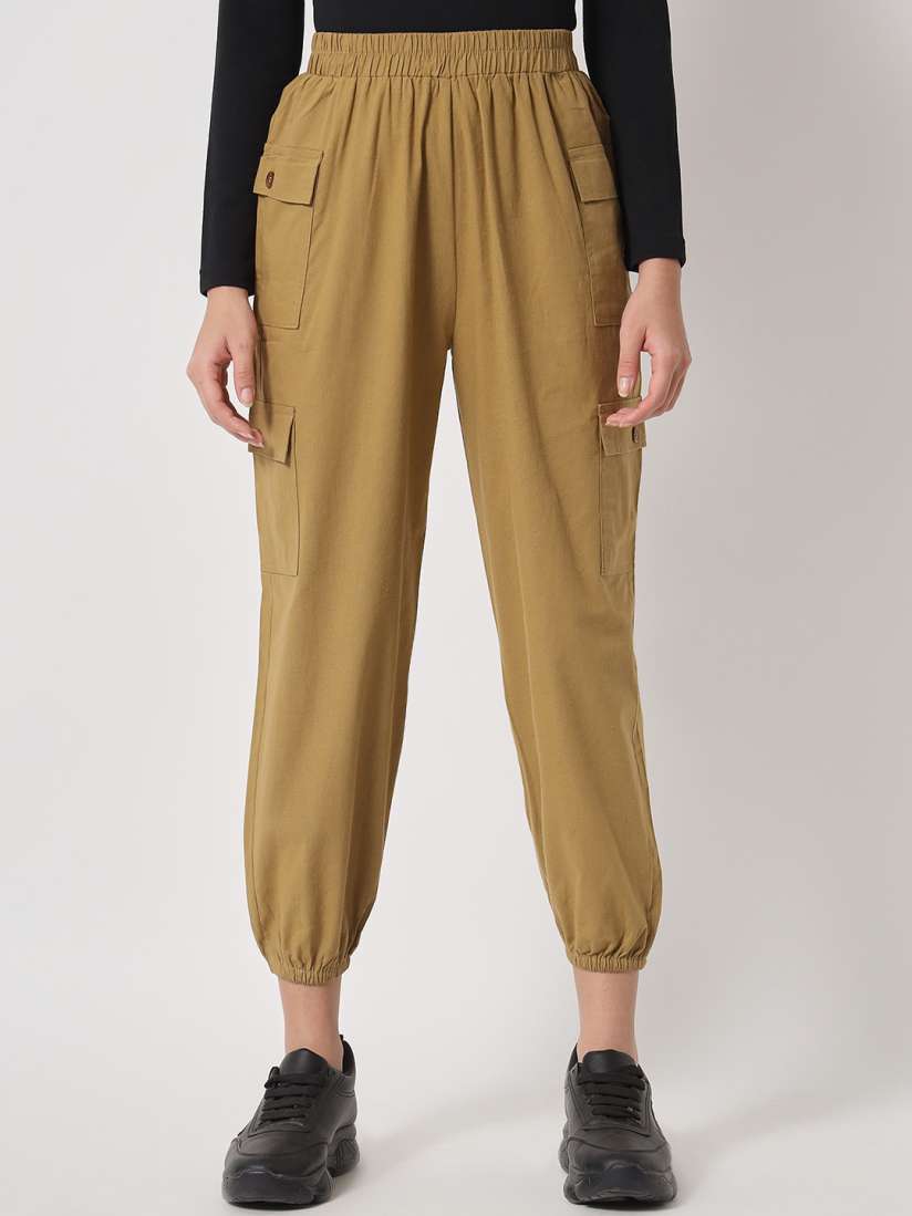 Buy Orchid Blues Women Beige Loose Fit High Rise Joggers Cotton Trousers Trousers for Women 20602282 Myntra