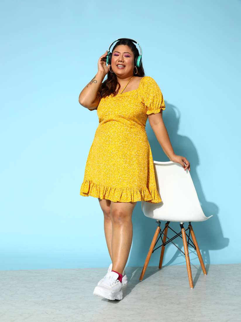 Buy Berrylush Curve Plus Size Yellow Floral Crepe A Line Dress Dresses for Women 20602746 Myntra