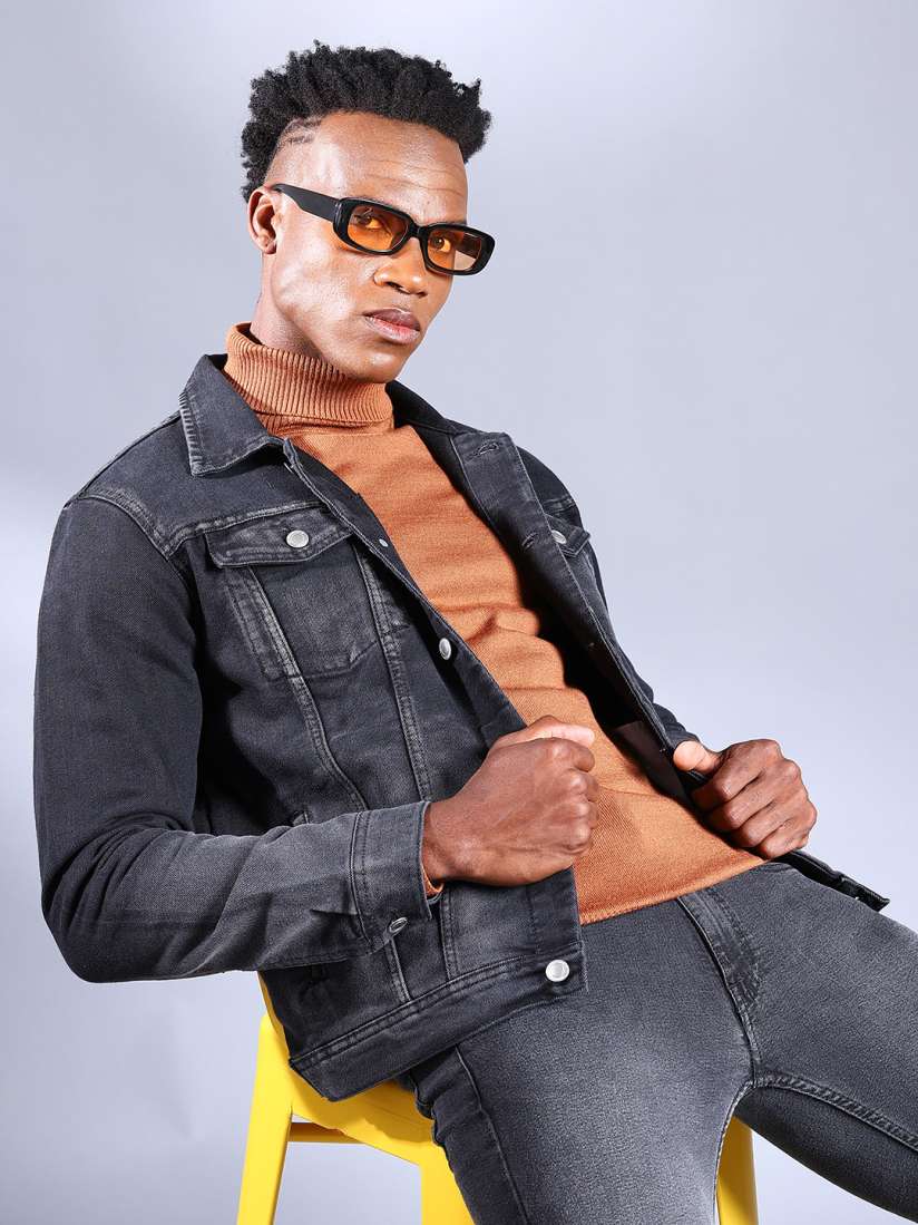 Buy The Indian Garage Co Men Black Solid Denim Jacket Jackets for Men 20604448 Myntra