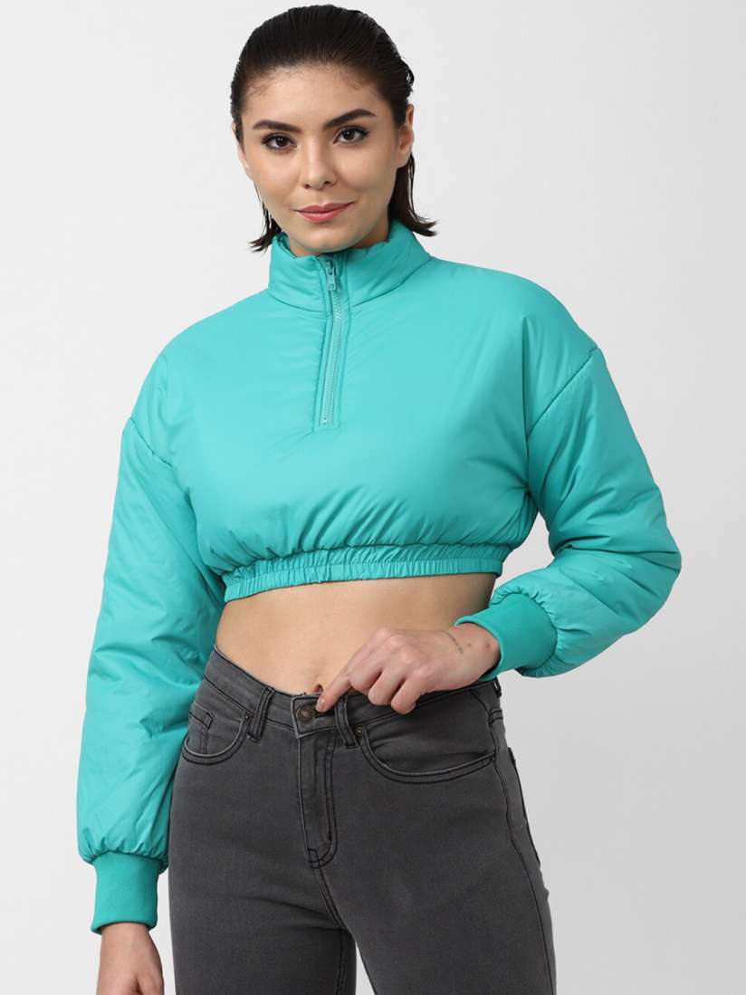 Buy FOREVER 21 Women Blue Crop Puffer Jacket Jackets for Women 20604622 Myntra