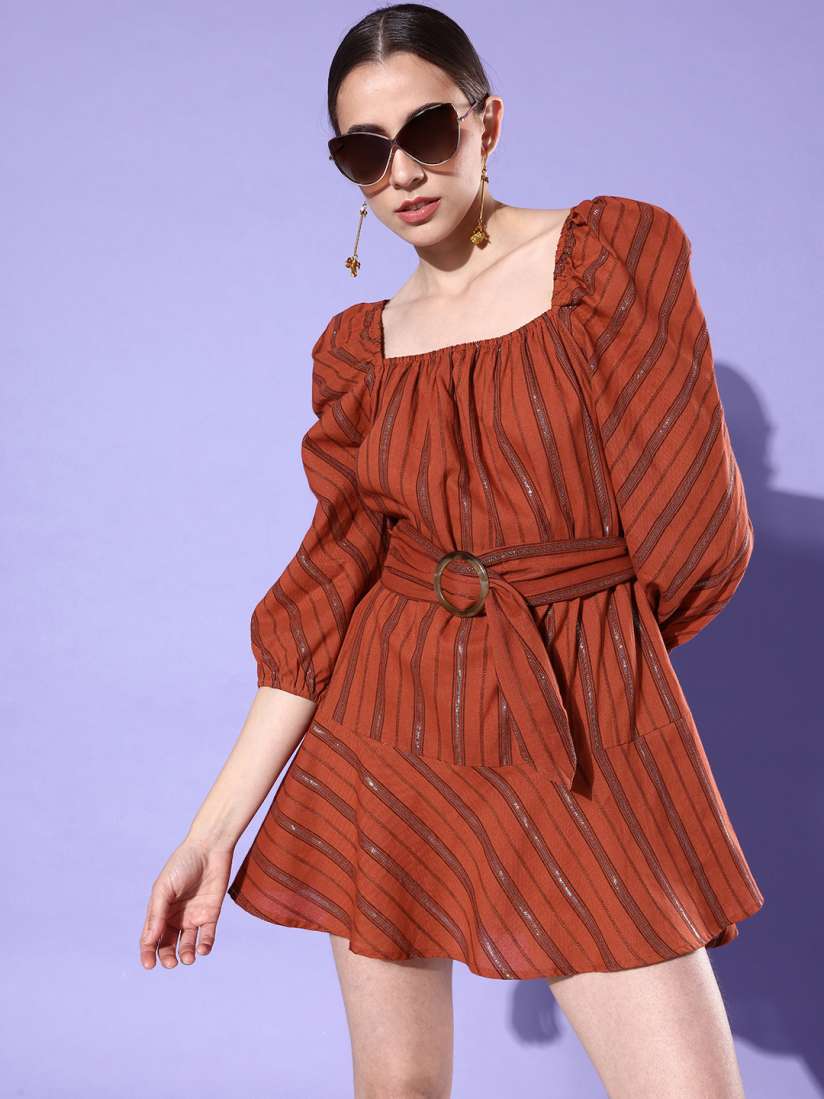Buy Mast Harbour Women Pure Cotton Striped A Line Dress With A Belt Dresses for Women 20609536 Myntra