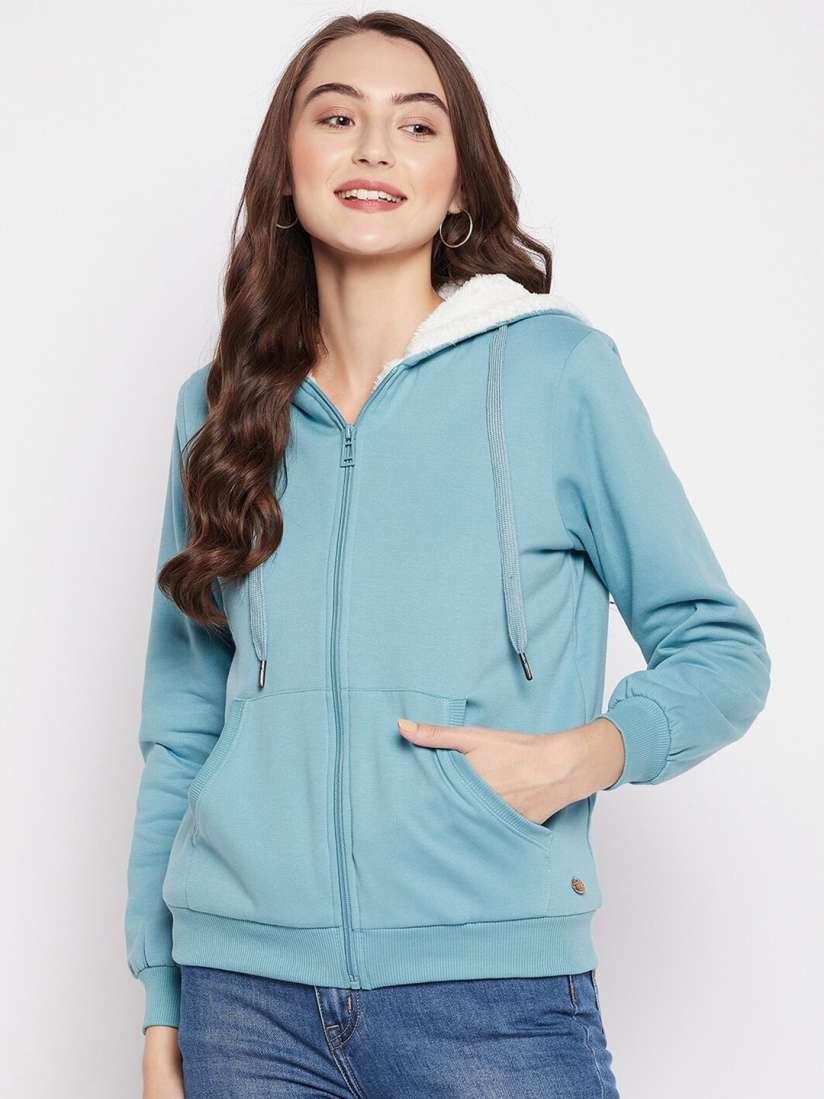 Buy Madame Women Blue Solid Hooded Sweatshirt Sweatshirts for Women 20612426 Myntra