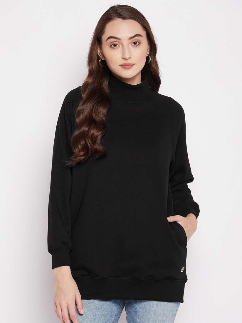 Buy Madame Women Black Solid Longline Sweatshirt Sweatshirts for Women 20612498 Myntra