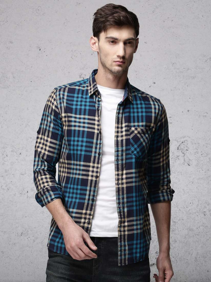 Buy Ecko Unltd Men Navy Beige Regular Fit Checked Casual Shirt Shirts for Men 2061282 Myntra