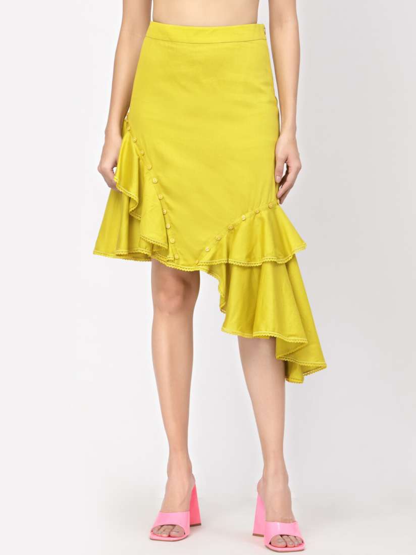 Buy LELA Women Yellow Solid Button Detail Ruffle Skirt Skirts for Women 20615886 Myntra