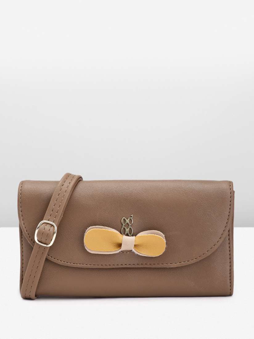Buy Baggit Women Solid Bow Detail Envelope Wallet With Sling Strap - Main Image