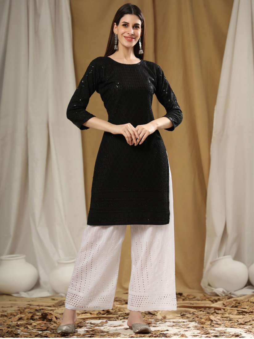 Myntra black long kurtis sale